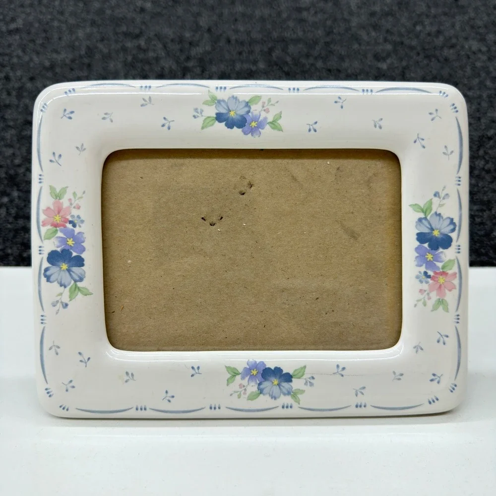 Vintage Ceramic Floral Picture Frame White Blue Purple Pink Flowers Cottagecore
